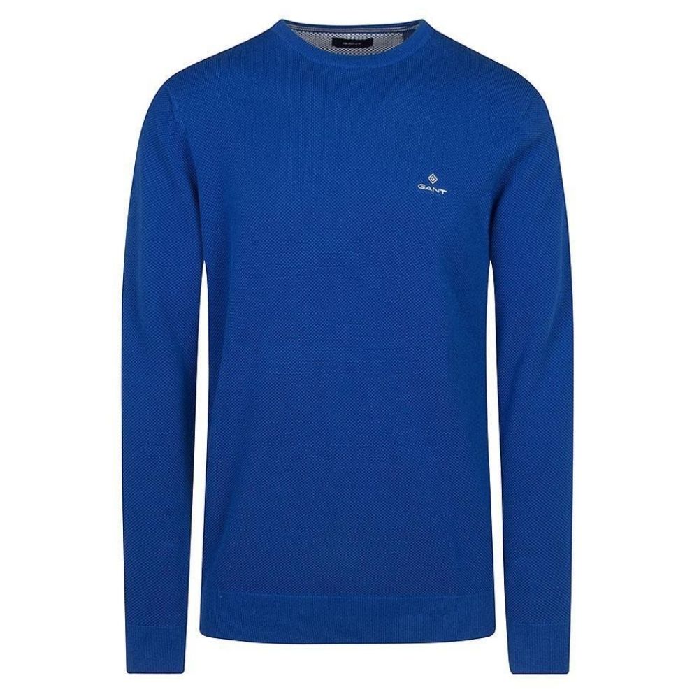 Cotton Pique Crew Neck Sweater in Royal
