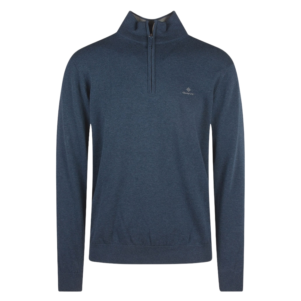 Classic Cotton Half Zip Knitted Jumper in Blue