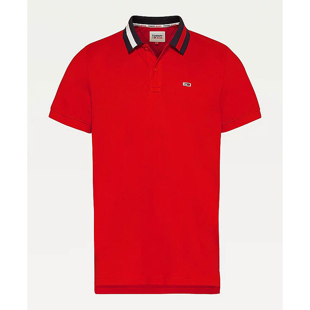 Flag Neck Polo Shirt in Red