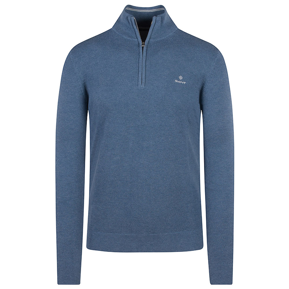 Cotton Pique Half Zip Sweater in Blue